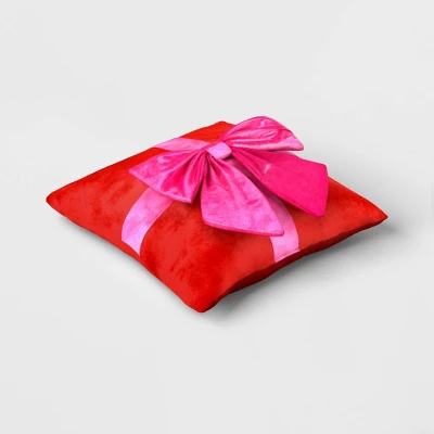16" Christmas Red Square Pillow With Hot Pink Bow - Wondershop™ 4 16" Christmas Red Square Pillow With Hot Pink Bow - Wondershop™ - Image 2
