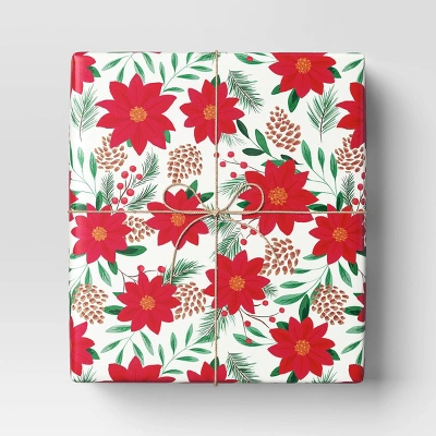 30" 50 Sq Ft Christmas Roll Wrap Poinsettia On Cream - Wondershop™ 3 30" 50 Sq Ft Christmas Roll Wrap Poinsettia On Cream - Wondershop™