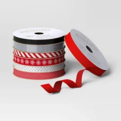 7ct 70' Christmas Fabric Ribbon Red/Black/Silver/White - Wondershop™ -Christmas Supplies Store GUEST 0ea947f0 4fe4 4bc3 8a17 c190ed6e3202