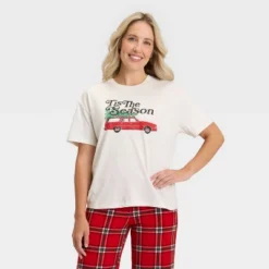 Women's "Tis The Season" Short Sleeve Holiday Matching Family Pajama Shirt - Wondershop™ Cream -Christmas Supplies Store GUEST 13acf46f 14c2 4bee 9a32 704fa68536c1