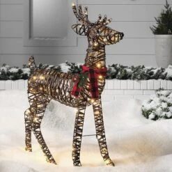 LED 45" Faux Rattan Buck Christmas Novelty Sculpture Light Warm White - Wondershop™