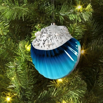 4.25" Christmas Plastic Scallop Ornament Blue - Wondershop™ 3 4.25" Christmas Plastic Scallop Ornament Blue - Wondershop™