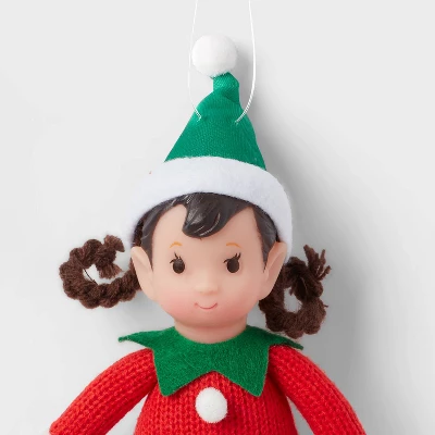 Fabric Elf Child With Braids And Green Hat Christmas Tree Ornament - Wondershop™: Indoor Holiday Decor, Polyester, 9" Height 4 Fabric Elf Child With Braids And Green Hat Christmas Tree Ornament - Wondershop™: Indoor Holiday Decor, Polyester, 9" Height - Image 2