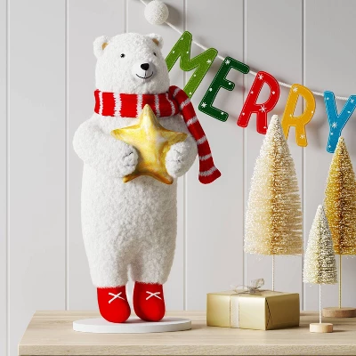 Christmas Plush Polar Bear With Star Decor - Wondershop™ 3 Christmas Plush Polar Bear With Star Decor - Wondershop™