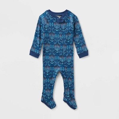 Baby Hanukkah Ribbed Holiday Matching Family Footed Pajama - Wondershop™ Blue 6 Baby Hanukkah Ribbed Holiday Matching Family Footed Pajama - Wondershop™ Blue - Image 4