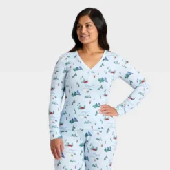 Women's "Tis The Ski-son!" Cozy Knit Long Sleeve Henley Holiday Matching Family Pajama Shirt - Wondershop™ Blue -Christmas Supplies Store GUEST 38d64182 de23 44eb a3b3 437203f04c68