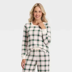 Women's Plaid Ribbed Long Sleeve Holiday Matching Family Pajama Shirt - Wondershop™ Cream -Christmas Supplies Store GUEST 48696ace c01d 4c3a 9096 58f36ee8aae9