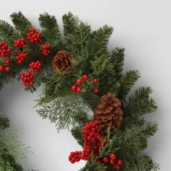 28" Mixed Greenery And Cedar With Pinecones And Red Berries Artificial Christmas Wreath Green - Wondershop™ -Christmas Supplies Store GUEST 48ac8797 b4f5 4070 ad02 04d5003f3d58