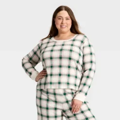 Women's Plaid Ribbed Long Sleeve Holiday Matching Family Pajama Shirt - Wondershop™ Cream -Christmas Supplies Store GUEST 5a370036 4c3f 43d2 9831 4a36475ac44d