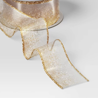 18' Christmas Modern Warmth Premium Ribbon Gold Glitter On Sheer - Wondershop™ 4 18' Christmas Modern Warmth Premium Ribbon Gold Glitter On Sheer - Wondershop™ - Image 2