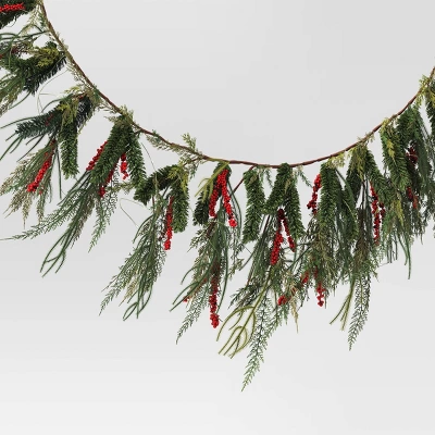 6' Pre-lit Mixed Greenery And Red Berries Artificial Christmas Garland Green With Warm White Lights - Wondershop™ 4 6' Pre-lit Mixed Greenery And Red Berries Artificial Christmas Garland Green With Warm White Lights - Wondershop™ - Image 2
