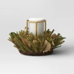9" Hexagonal Pillar Glass Christmas Candle Holder With Mixed Faux Greenery - Wondershop™ -Christmas Supplies Store GUEST 6f3d8d73 f96d 4e14 9134 3c35490c8338
