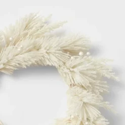 22" Flocked Faux Pampas Grass Hard Needle Artificial Christmas Wreath With Pearl Berries Ivory - Wondershop™ -Christmas Supplies Store GUEST 74c737c6 2060 4752 a963 5078f62e37d0