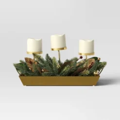 Battery Operated Flameless Pillar Candle And Candle Holder In Gold Tray With Faux Christmas Greenery - Wondershop™ 6 Battery Operated Flameless Pillar Candle And Candle Holder In Gold Tray With Faux Christmas Greenery - Wondershop™ -Christmas Supplies Store GUEST 7c9b17f6 b616 4a71 93e3 dcecb85652fb