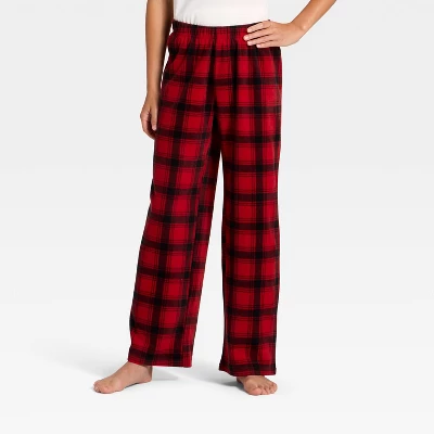 Kids' Plaid Microfleece Holiday Matching Family Pajama Pants - Wondershop™ Red/Black 3 Kids' Plaid Microfleece Holiday Matching Family Pajama Pants - Wondershop™ Red/Black