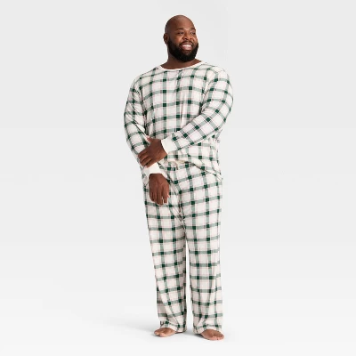 Men's Plaid Ribbed Long Sleeve Holiday Matching Family Pajama Shirt - Wondershop™ Cream 4 Men's Plaid Ribbed Long Sleeve Holiday Matching Family Pajama Shirt - Wondershop™ Cream - Image 2