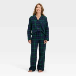 Women's Plaid Flannel Long Sleeve Shirt And Pants Holiday Matching Family Pajama Set - Wondershop™ Navy Blue -Christmas Supplies Store GUEST 8baa454d 60d7 4aea 8019 f091b2e198ae