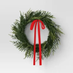 28" Christmas Led Mixed Norfolk And Cedar Wreath With Red Velvet Bow - Wondershop™ -Christmas Supplies Store GUEST 8cfd813d 439b 41b9 9b50 eaac44e494a4
