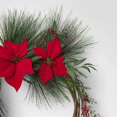 24" Poinsettia Flower And Vine Artificial Christmas Wreath Red - Wondershop™ 4 24" Poinsettia Flower And Vine Artificial Christmas Wreath Red - Wondershop™ - Image 2
