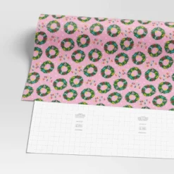 30” 20 Sq Ft Christmas Roll Wrap Happy Holidays And Wreaths On Pink - Wondershop™ -Christmas Supplies Store GUEST 9337253a 64b5 4eb4 8886 61d32306ba1e