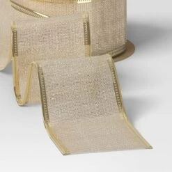 75' Christmas Fabric Ribbon Champagne Sheer - Wondershop™ -Christmas Supplies Store GUEST 95c19042 7232 45da 9f1d 29f17d9c29f1