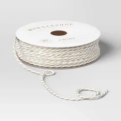 90' Christmas Fabric Ribbon Gold/White Striped Twine - Wondershop™ -Christmas Supplies Store GUEST 989b4f5b 30c9 45f6 bd36 8842ef5e7cc3