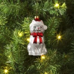 Christmas Glass Cat Santa Hat Ornament - Wondershop™