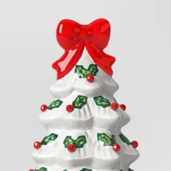 12" Lit Ceramic White Christmas Tree With Red Bow - Wondershop™ -Christmas Supplies Store GUEST c098588d 6fff 453d 9a66 c0de0e128c6f