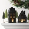 11" Lit Metal House Christmas Village Building - Wondershop™ Black: Indoor Tabletop Decorative Object, Battery-Powered