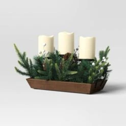 Battery Operated Flameless Pillar Candle And Black Candle Holder In Wood Tray With Faux Christmas Greenery - Wondershop™ 7 Battery Operated Flameless Pillar Candle And Black Candle Holder In Wood Tray With Faux Christmas Greenery - Wondershop™ -Christmas Supplies Store GUEST d0b42b71 c387 4991 b229 9f700eeb7eb1