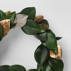 20" Magnolia Leaf With Pinecones Artificial Christmas Wreath Green/Gold - Wondershop™ -Christmas Supplies Store GUEST da4ec862 4ac0 43e2 8182 8ce20e0b62a4