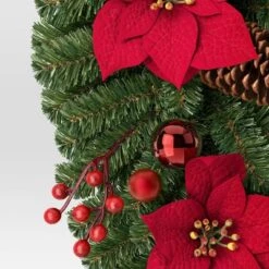 28" Decorated Pine And Poinsettia Flowers Hanging Christmas Artificial Swag - Wondershop™ -Christmas Supplies Store GUEST f30badcd 97d2 4be1 87cf c4e82784170a