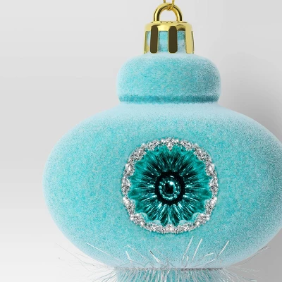 Christmas Flocking Ornament With Reflector Aqua - Wondershop™ 4 Christmas Flocking Ornament With Reflector Aqua - Wondershop™ - Image 2