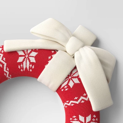 16" Knit Fair Isle Christmas Decorative Wreath Red/White - Wondershop™ 4 16" Knit Fair Isle Christmas Decorative Wreath Red/White - Wondershop™ - Image 2